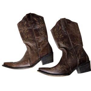 Rogers Boots Womens Leather Western Cowboy Cowgirl Embossed 8.5